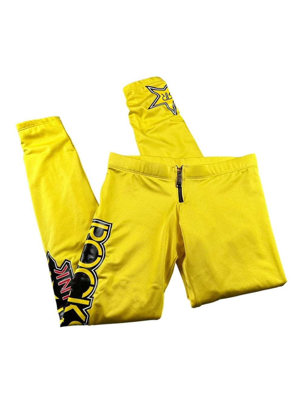 Rockstar Energy Drink Promotional Yellow Graphic Leggings Y2K Skinny Fit Size S - Picture 4 of 9